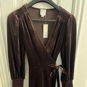 Size Medium Blue Rain Francesca's Velvet Long Sleeve Brown Wrap Dress